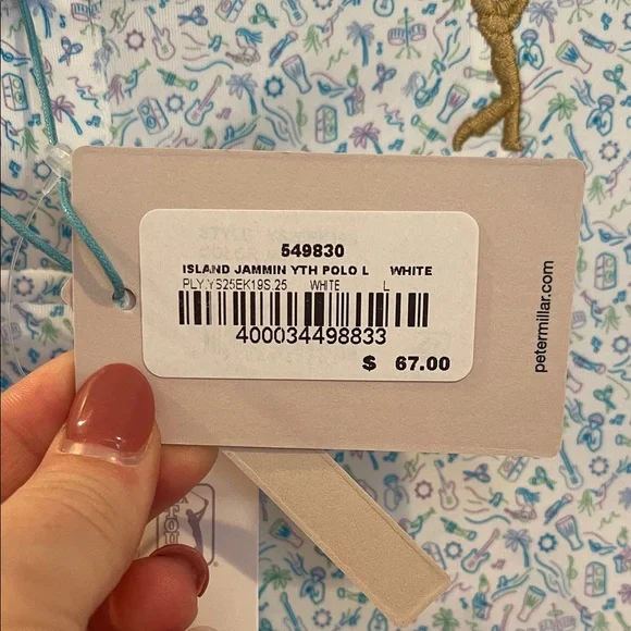 NWT Youth Peter Millar Blue and White Patterned Polo Shirt - Picture 3 of 7